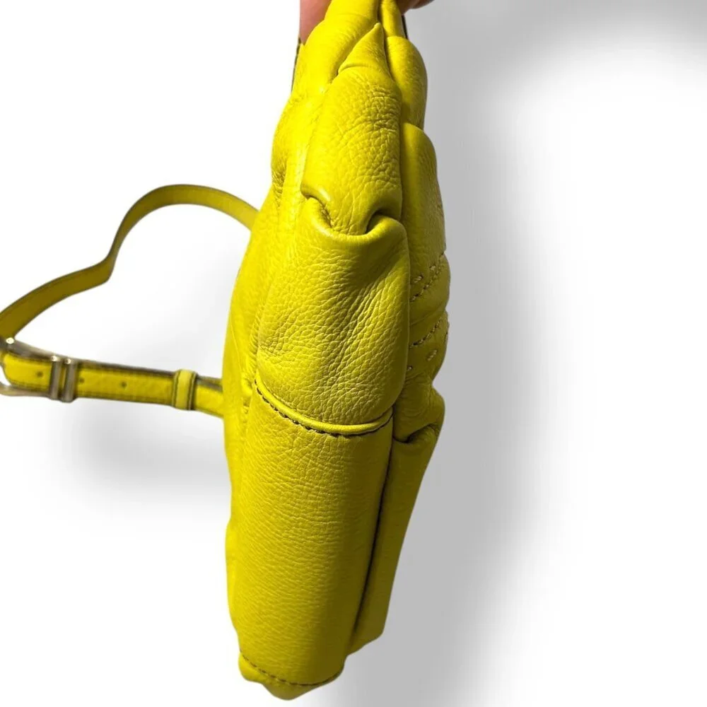 Oryany Bright Yellow Leather Shoulder Bag Purse Turq Lining Gold Hardware
